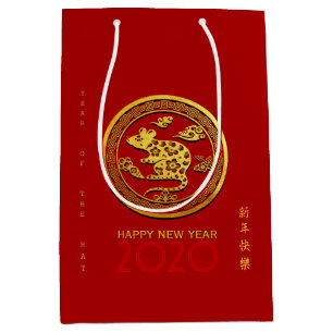 Gold Chinese Paper-cut Rat Year Choose Color MGB Medium Gift Bag