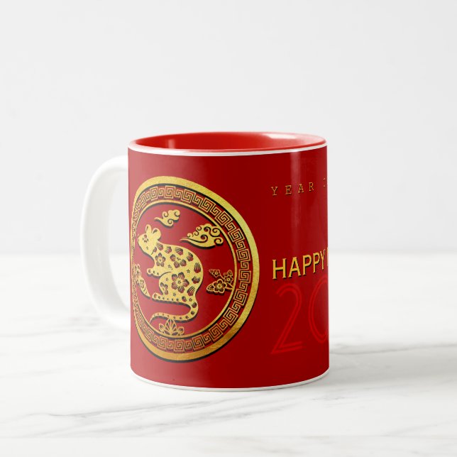 Gold Chinese Paper-cut Rat Year Choose Colour Mug (Front Left)