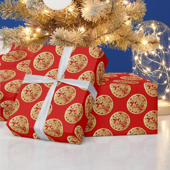 Gold Chinese Paper-cut Tiger Year Choose Colour W8 Wrapping Paper (Holidays)