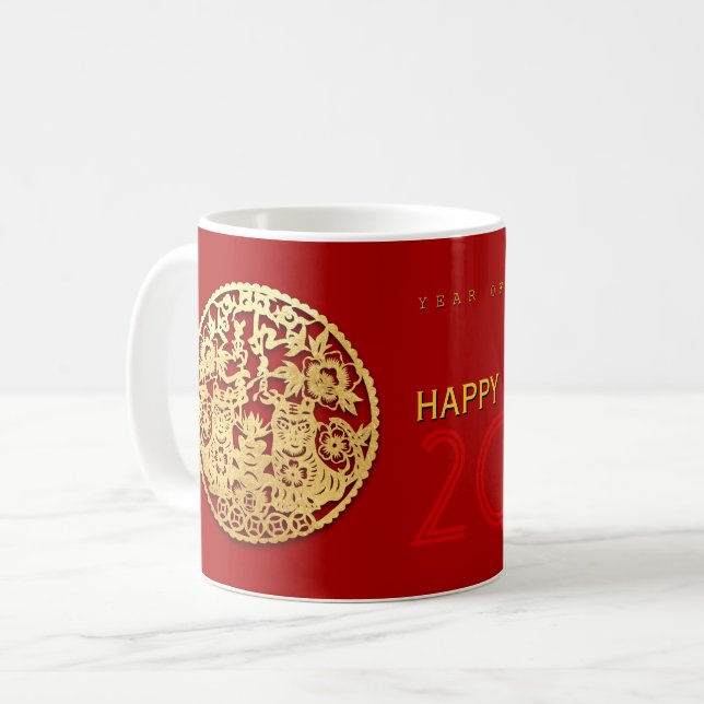 Gold Chinese Paper-cut Tiger Year Choose Colour WM Coffee Mug (Front Left)