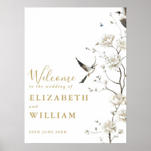 Gold Chinoiserie Floral Wedding Welcome Sign