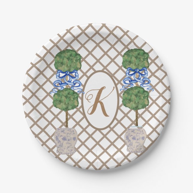 Gold Chinoiserie Ginger Jar Jars Topiary Basket  Paper Plate (Front)