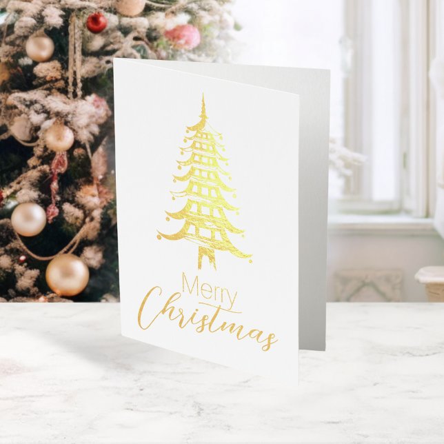 Gold Chinoiserie Pagoda Christmas Tree Foil  Card (Gold Chinoiserie Pagoda Christmas Tree Foil Foil Card)