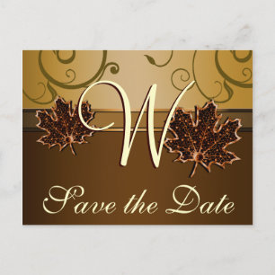 Gold & Chocolate Brown Fall Wedding Save the Dates Announcement Postcard