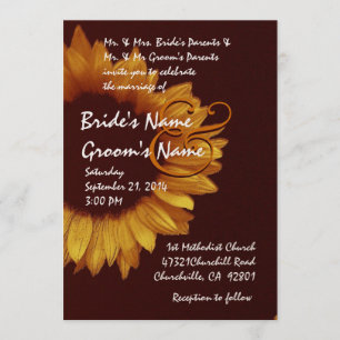 Gold Chocolate Sunflower Wedding Premium Metallic Invitation