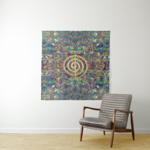 Gold Choku Rei Symbol and Reiki Precepts Tapestry