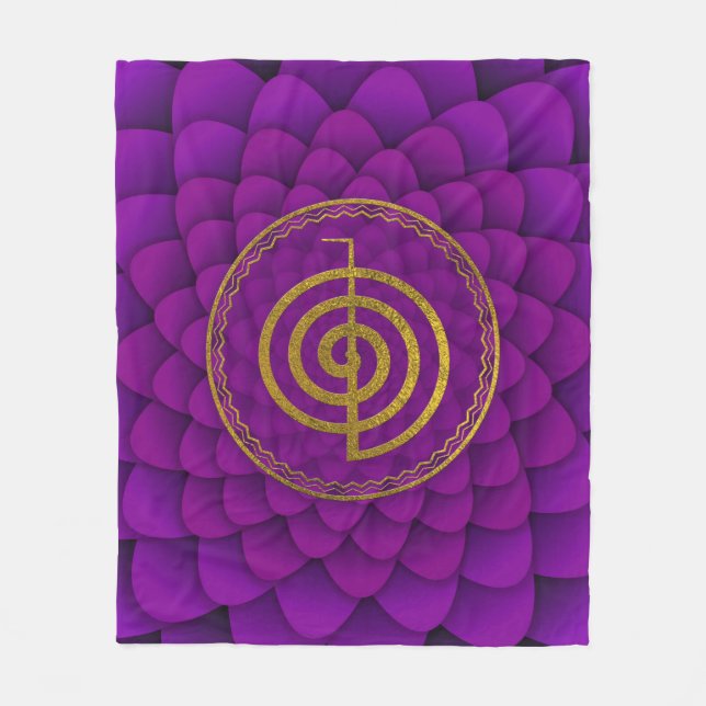 Gold  Choku Rei Symbol on lotus Fleece Blanket (Front)