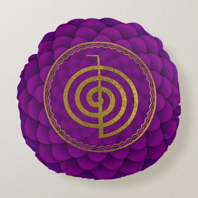 Gold  Choku Rei Symbol on lotus Round Cushion (Front)