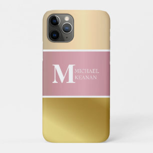 Gold Chopper Pink Strip Metallic monogram Name  iPhone 11 Pro Case