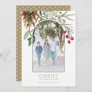 Gold Christ is Born Religious Christmas Card