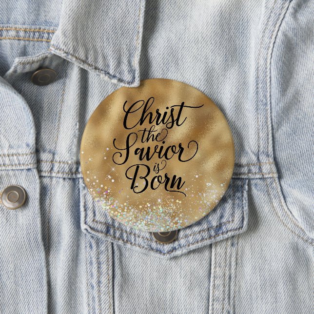 Gold Christ the Savior Christian Christmas  10 Cm Round Badge (In Situ)