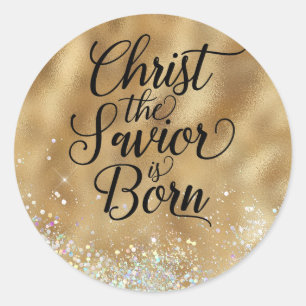 Gold Christ the Saviour Christian Christmas Classic Round Sticker
