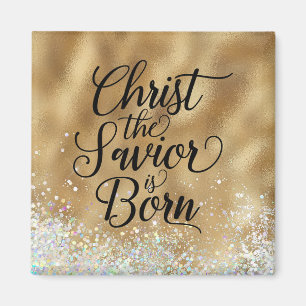 Gold Christ the Saviour Christian Christmas Magnet