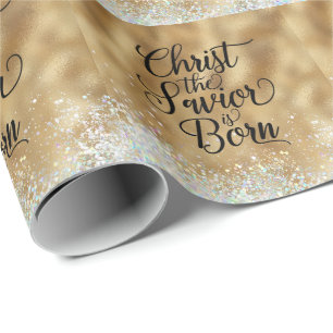 Gold Christ the Saviour Christian Christmas  Wrapping Paper