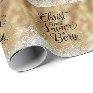 Gold Christ the Saviour Christian Christmas Wrapping Paper