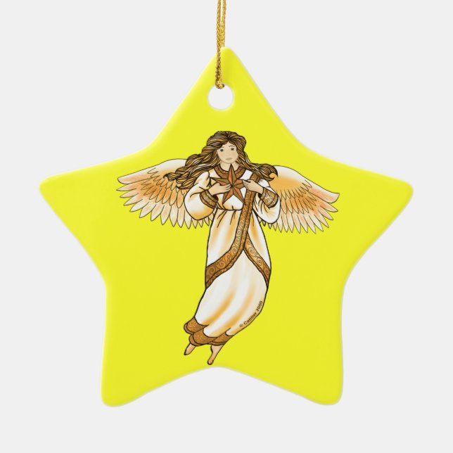 Gold Christian Angel  Ceramic Tree Decoration (Front)
