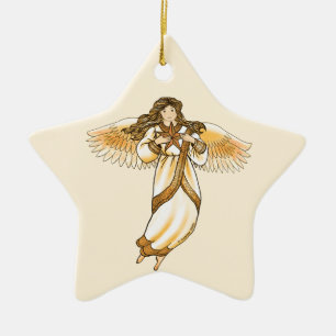 Gold Christian Angel  Ceramic Tree Decoration