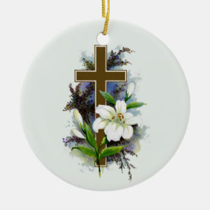 Gold Christian Cross Ceramic Tree Decoration
