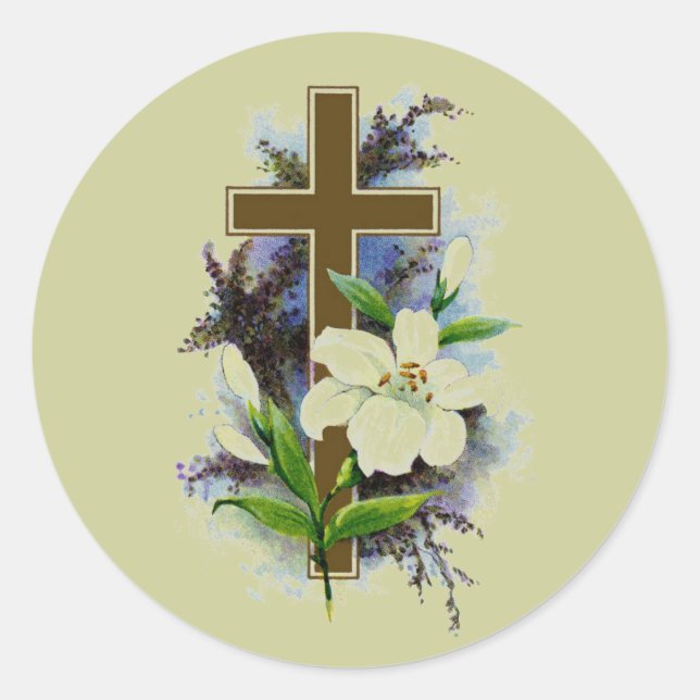 Gold Christian Cross Classic Round Sticker (Front)
