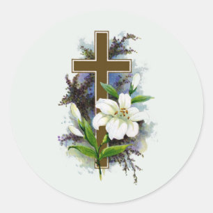 Gold Christian Cross Classic Round Sticker