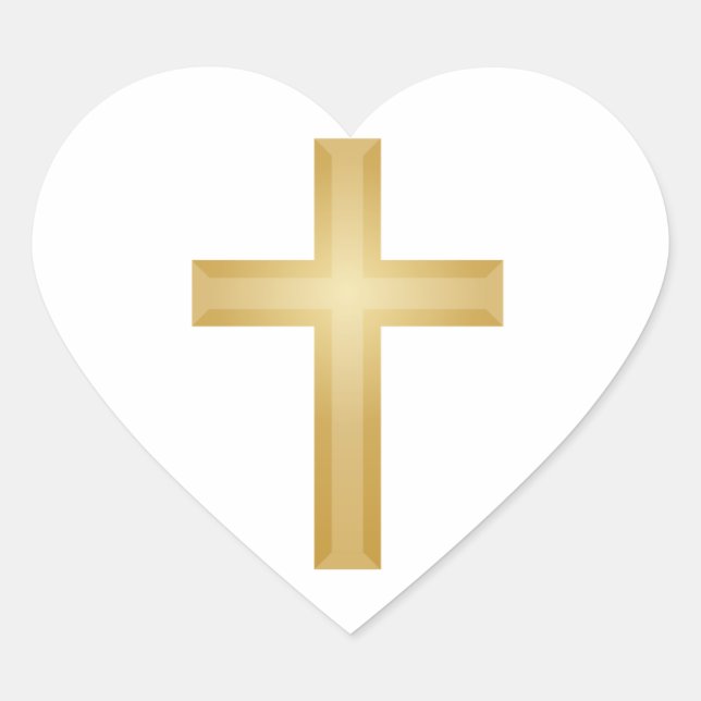 Gold Christian Cross Heart Sticker (Front)