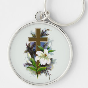 Gold Christian Cross Key Ring