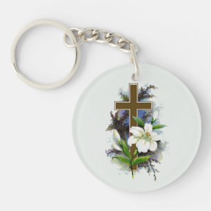 Gold Christian Cross Key Ring