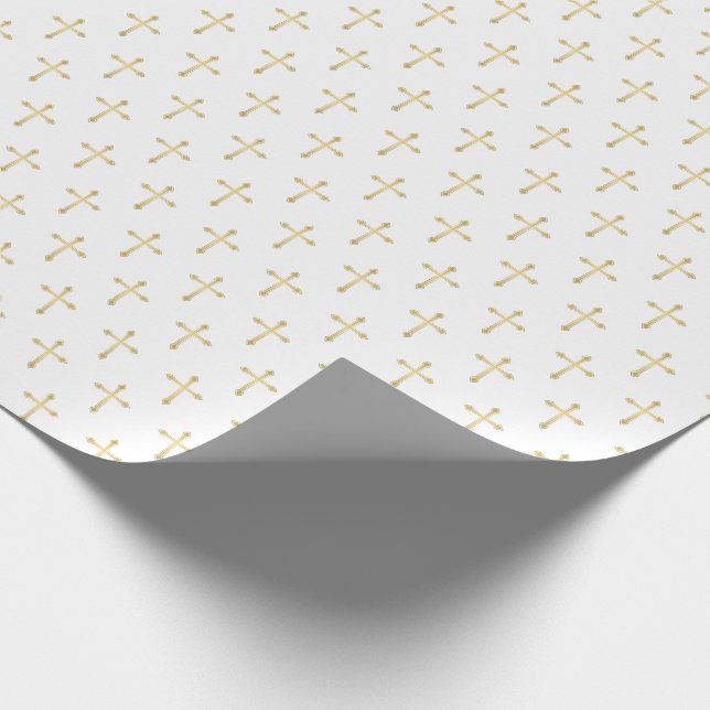 Gold Christian Crosses on White Wrapping Paper (Corner)
