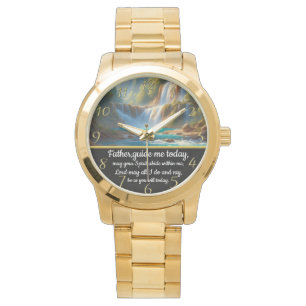 Gold Christian Faith cross with Father,guide me Watch