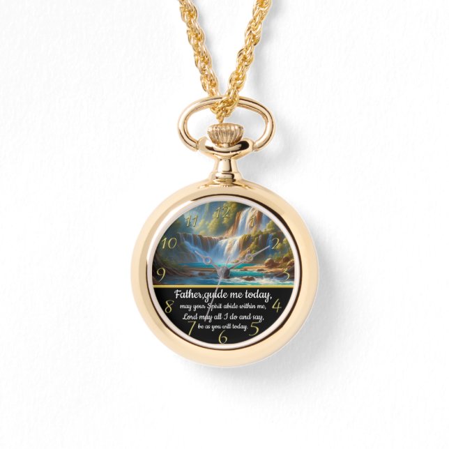 Gold Christian Faith cross with Father,guide me   Watch (Front)