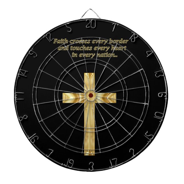 Gold Christian Faith cross with funny saying Dartboard (Front)