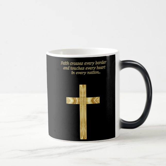 Gold Christian Faith cross with funny saying Magic Mug (Right)