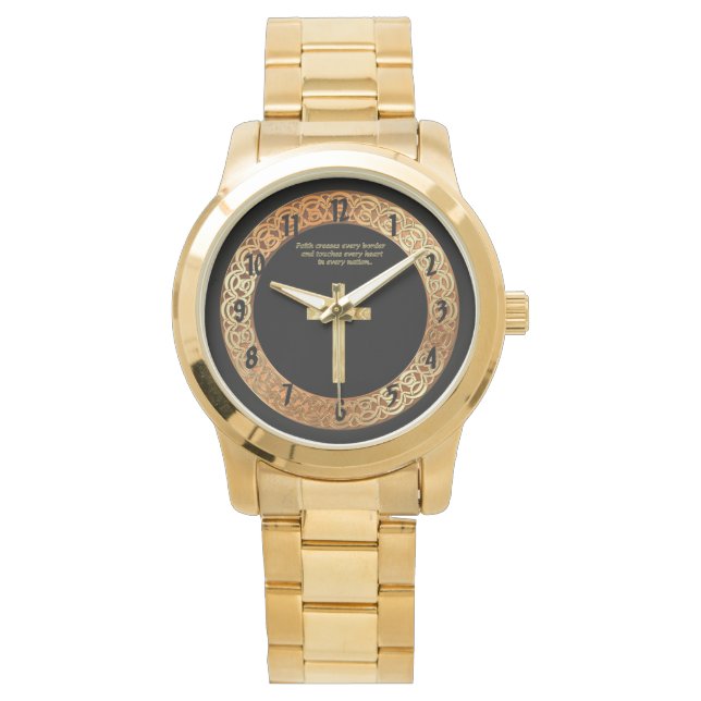 Gold Christian Faith cross with funny saying Watch (Front)