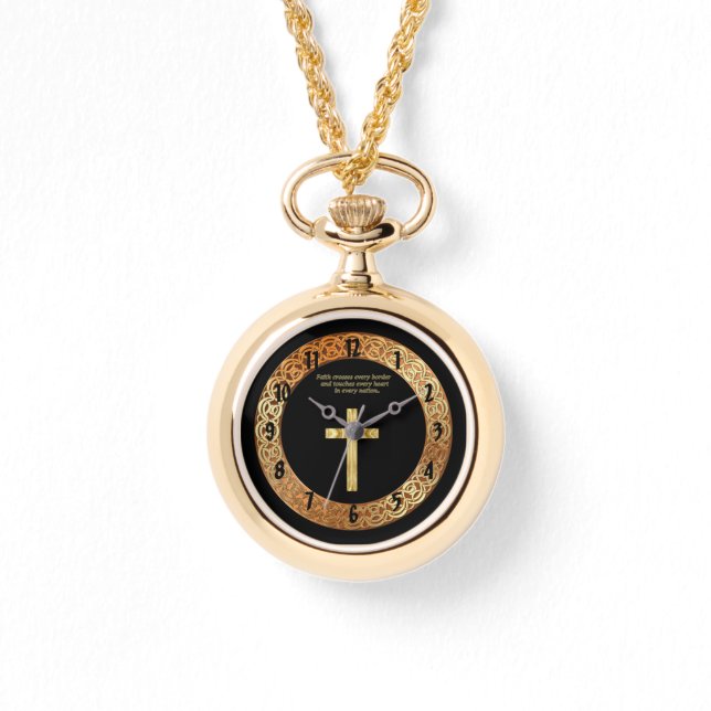 Gold Christian Faith cross with funny saying Watch (Front)