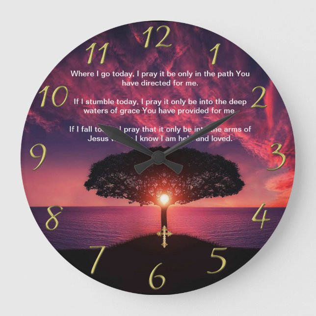 Gold Christian Faith cross with Where I go today,  Large Clock (Front)