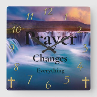 Gold Christian Faith Prayer Changes Everything Square Wall Clock