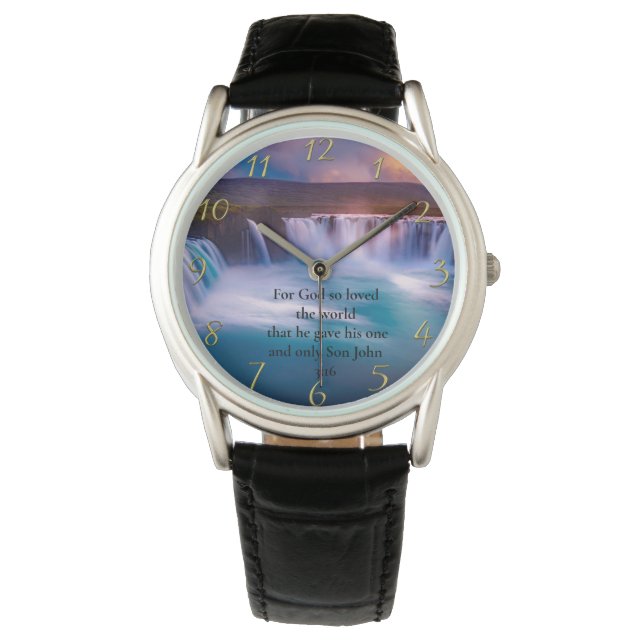 Gold Christian Faith Prayer  John 3:16  Watch (Front)