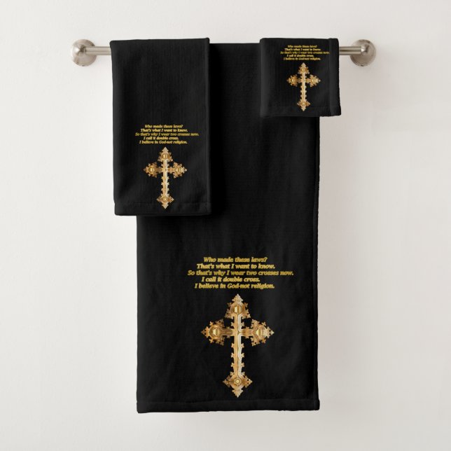 Gold Christian Fun cross with funny saying Bath Towel Set (Insitu)