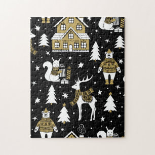 Gold Christmas Aesthetic Pattern- Elegant Metallic Jigsaw Puzzle