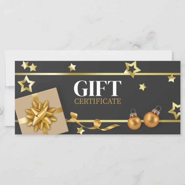 Gold Christmas Ball Classy Stars Ribbon Gift Card (Front)