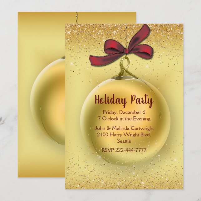Gold Christmas Ball Holiday Party Invitation (Front/Back)