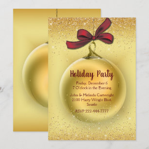 Gold Christmas Ball Holiday Party Invitation