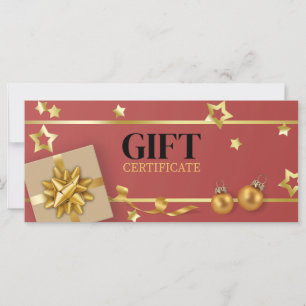 Gold Christmas Ball Red Stars Ribbon Gift Card