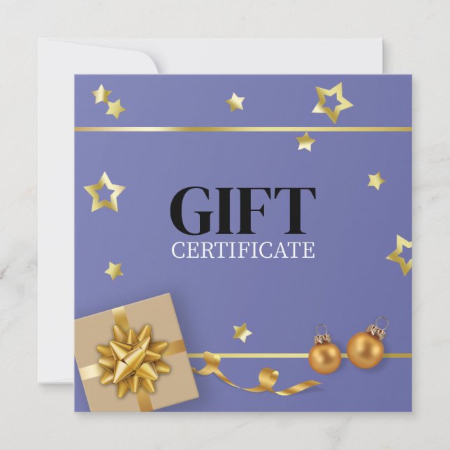 Gold Christmas Ball Stars Ribbon Blue Gift Card (Front)