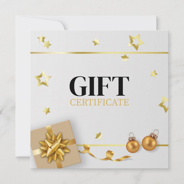 Gold Christmas Ball Stars Ribbon Luxury Gift Card (Front)