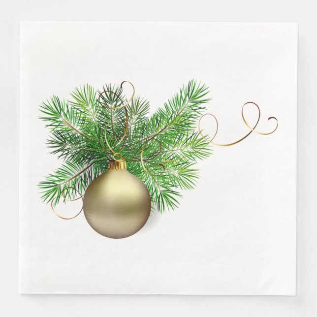 Gold Christmas Ball with Pine Napkin (Front)