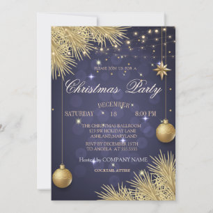 Gold Christmas Balls Branches Christmas Company Invitation