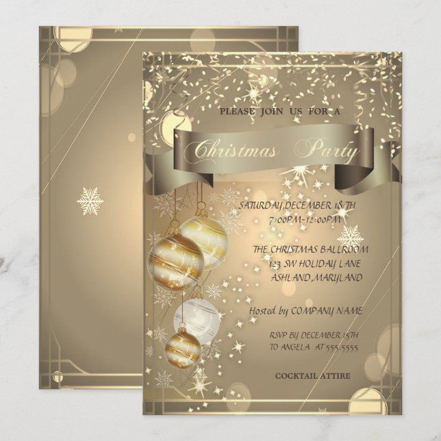 Gold,Christmas Balls  Company Christmas Party Invitation (Front/Back)