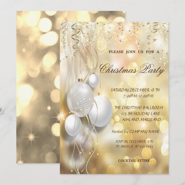 Gold,Christmas Balls  Company Christmas Party Invitation (Front/Back)