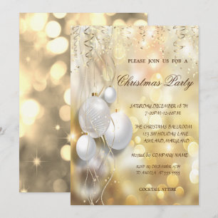 Gold,Christmas Balls  Company Christmas Party Invitation